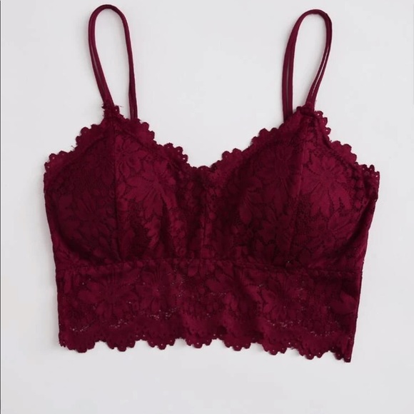 BURGUNDY FLORAL LACE LONGLINE BRALETTE - Picture 3 of 7
